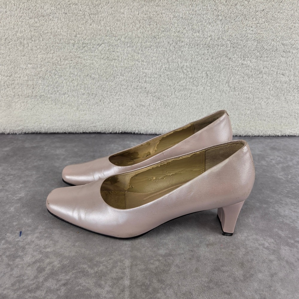 Liz Claiborne Flex Ellie Pink Pearl Leather Square Toe Block Heel Pumps Size 7M